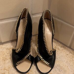 Giuseppe Zanotti Black Heels with Gold Chain Accent